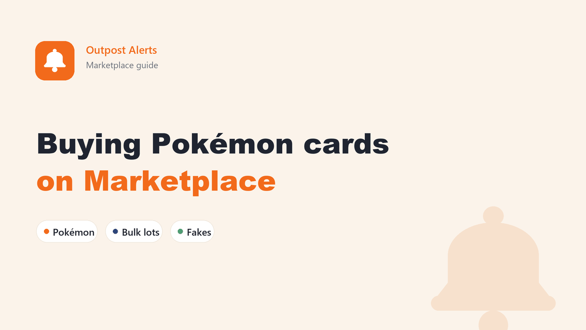 A Facebook Marketplace alert for a bulk lot of Pokémon cards and an old binder listed for pickup a few minutes ago