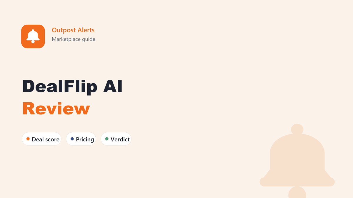 Review summary of DealFlip AI showing its deal score, plans and alert check intervals for Facebook Marketplace