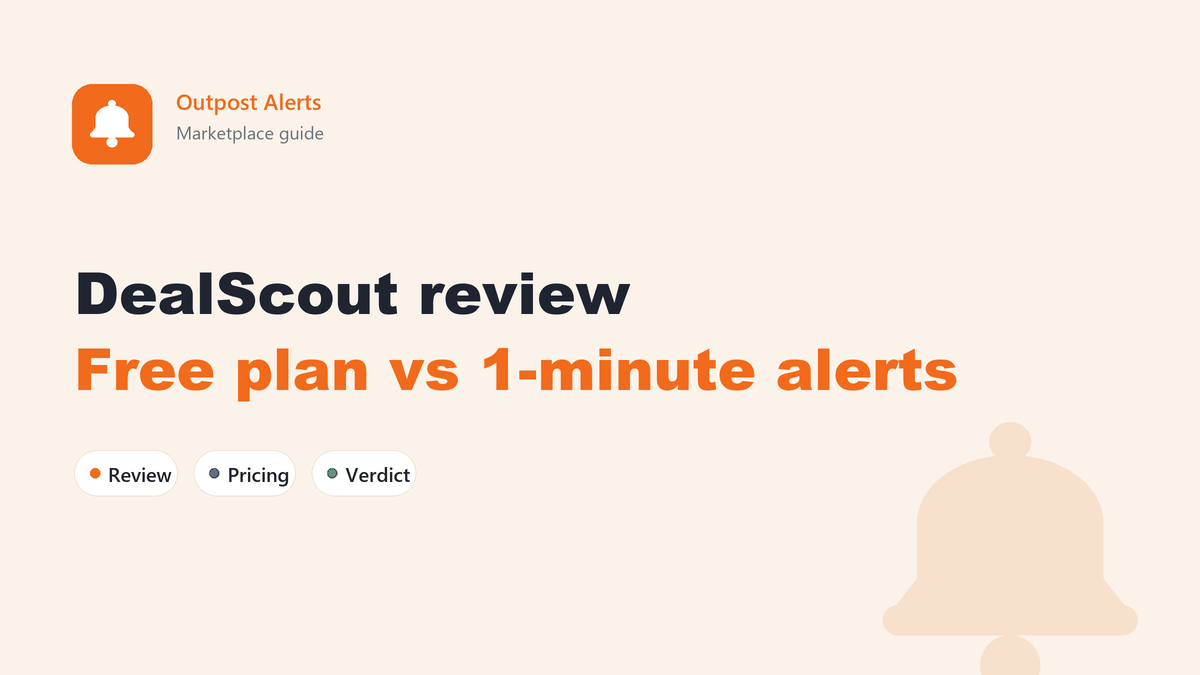Review summary of the DealScout iPhone app showing its free plan, paid plans and alert speeds