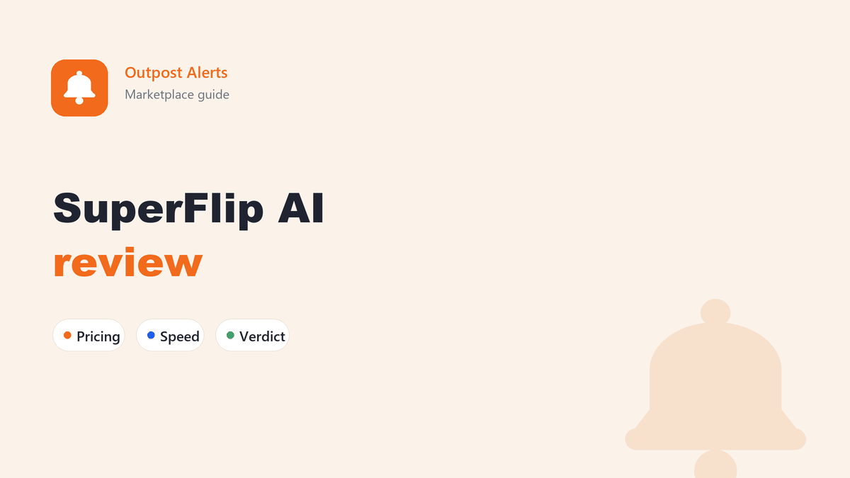 Review summary of SuperFlip AI showing its profit estimates, plans and alert speed for Facebook Marketplace